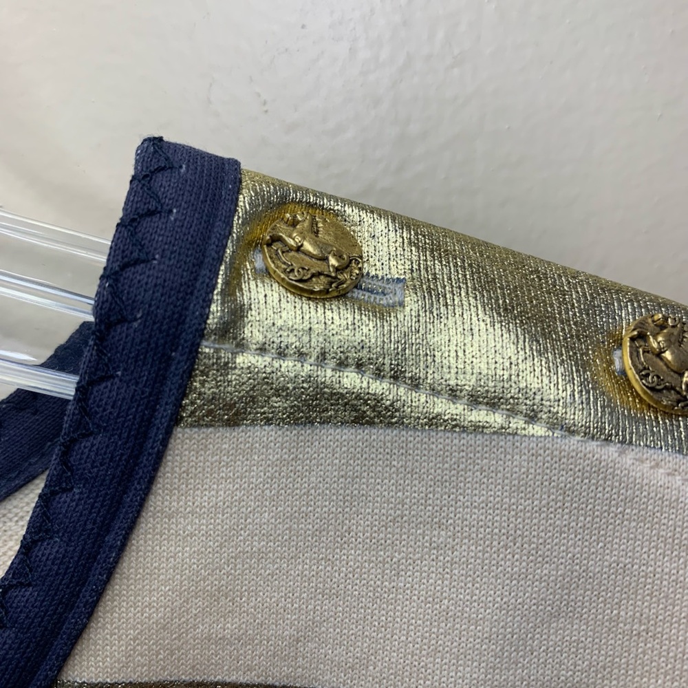 Chanel navy / gold striped top with short sleeves and gold buttons. FR 46- US 14 - Picture 4 of 9